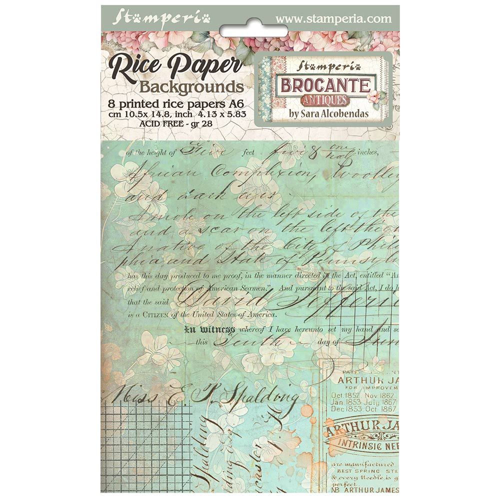 Stamperia Selection 8 Rice Paper A6 Backgrounds - Brocante Antiques
