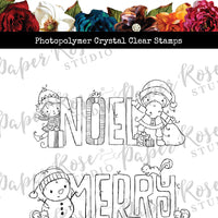 Paper Rose Stamp Set - Christmas Merry and Noel Small Word Duo