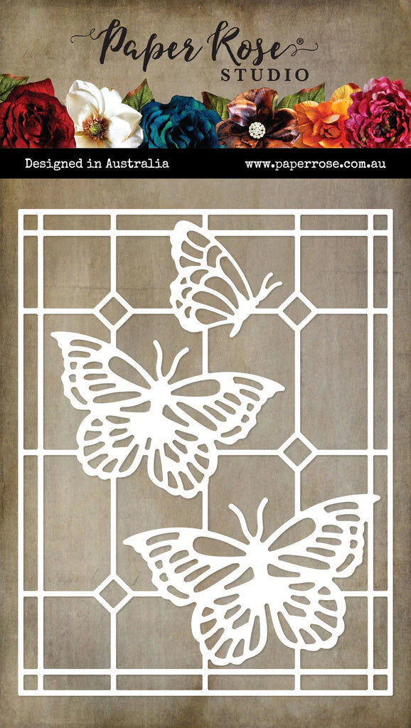 Paper Rose Die - Alora Butterfly Stained  Glass Coverplate