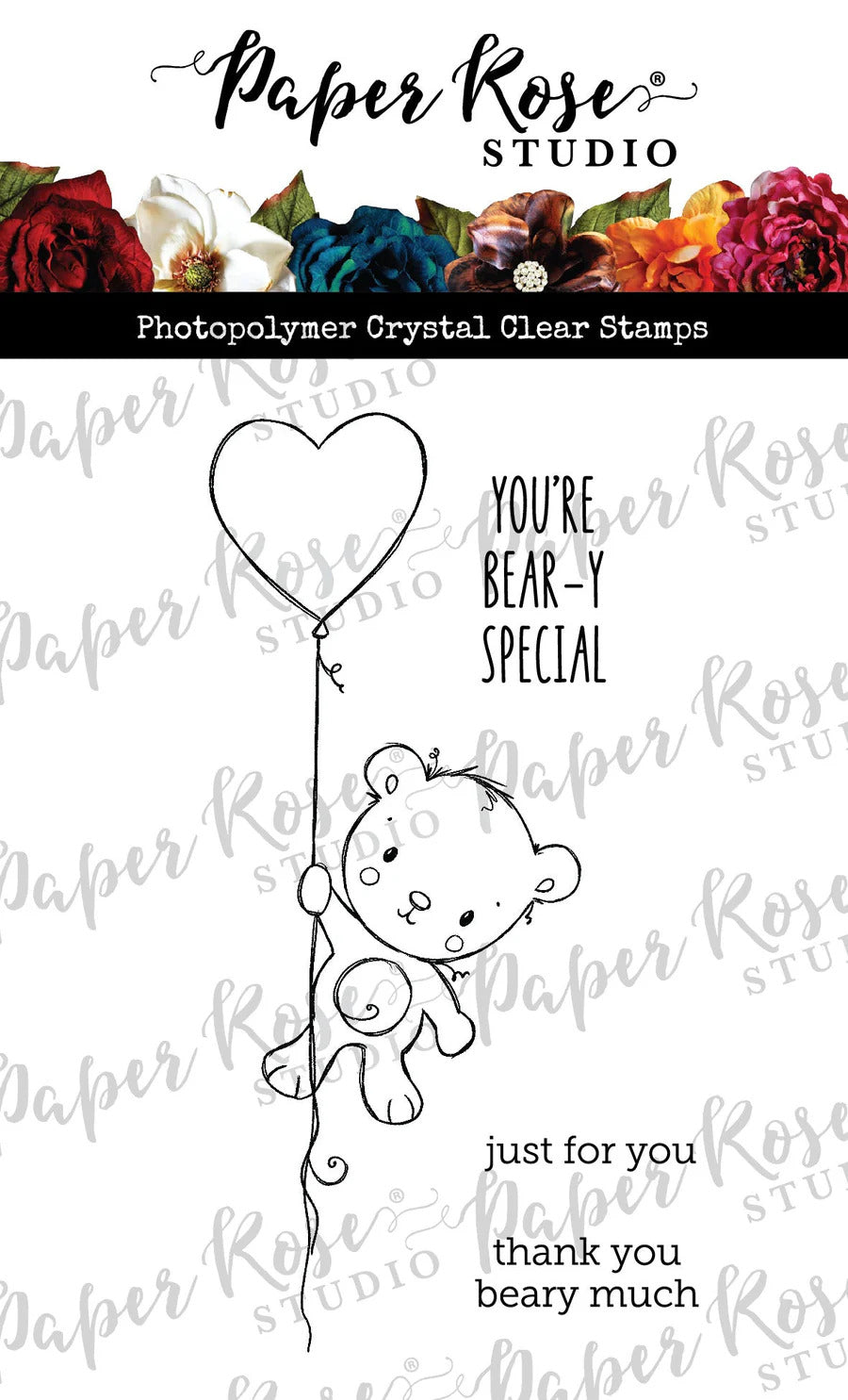 Paper Rose Stamp - Valentine Bear