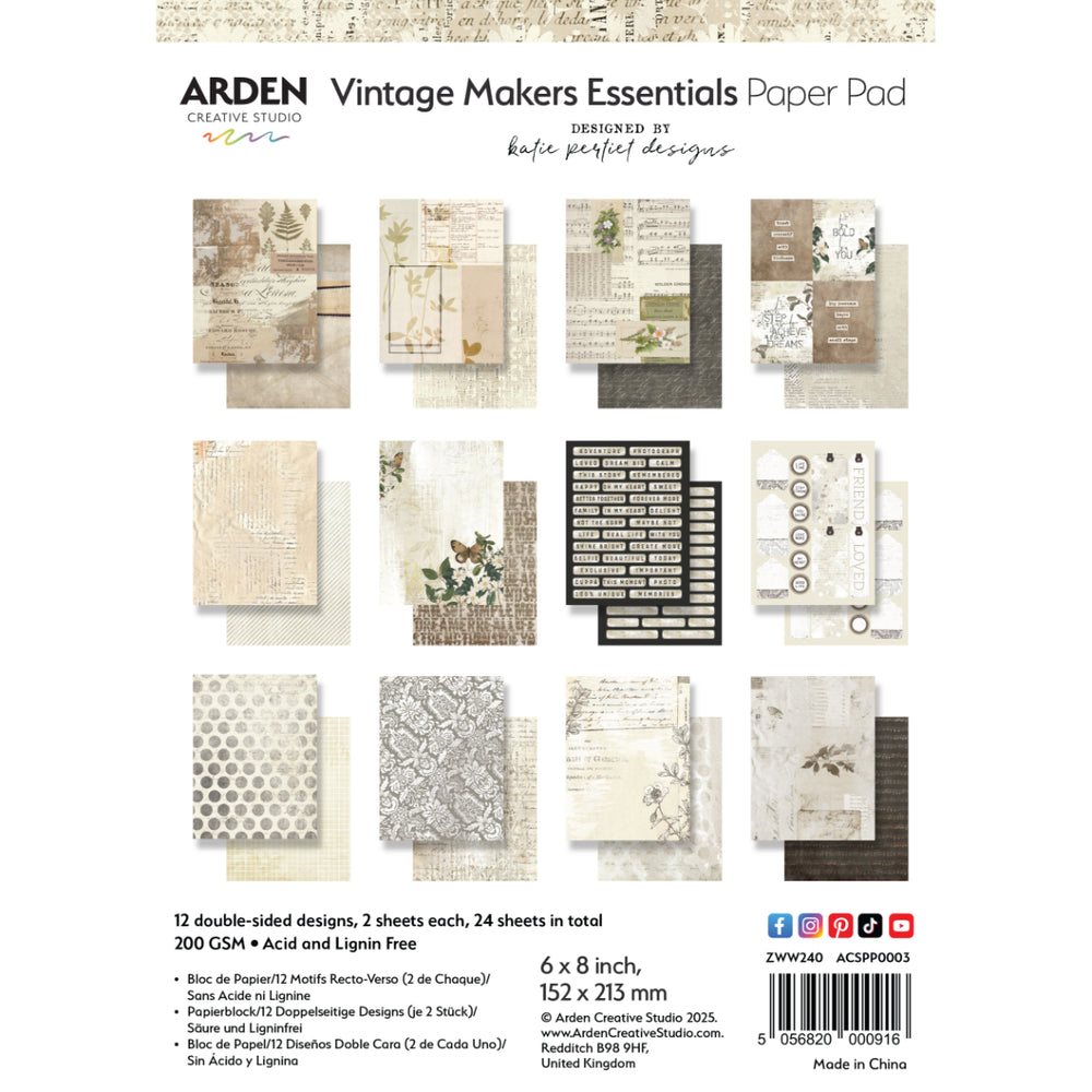 Arden Paper Pack 6x8 - Vintage Maker - Essential