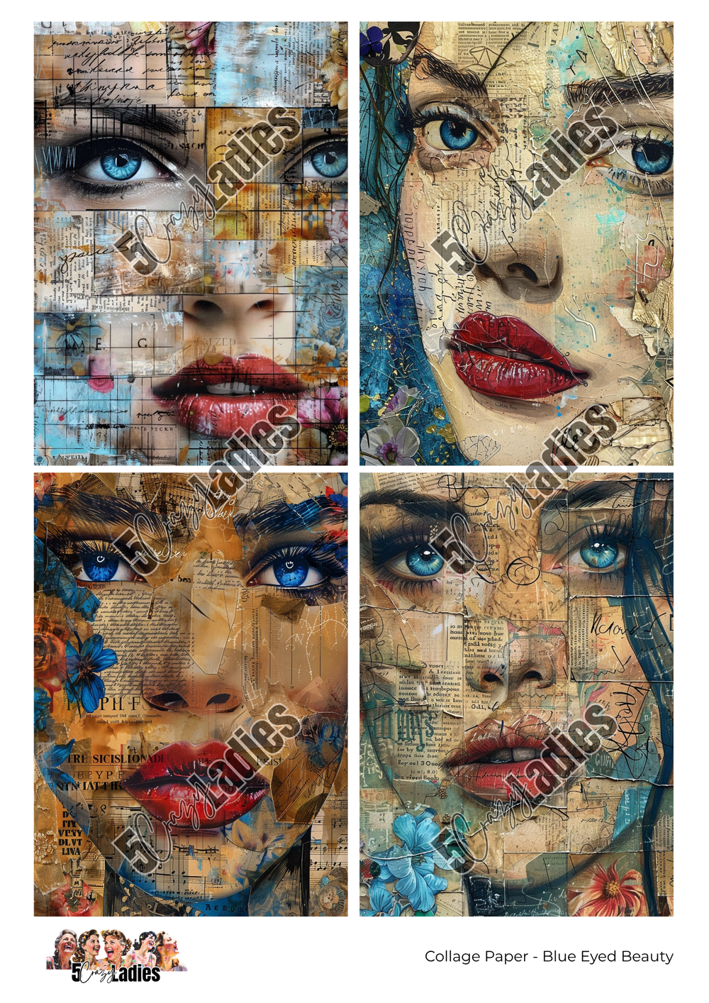 5 Crazy Ladies Collage Paper - Blue Eyed Beauty