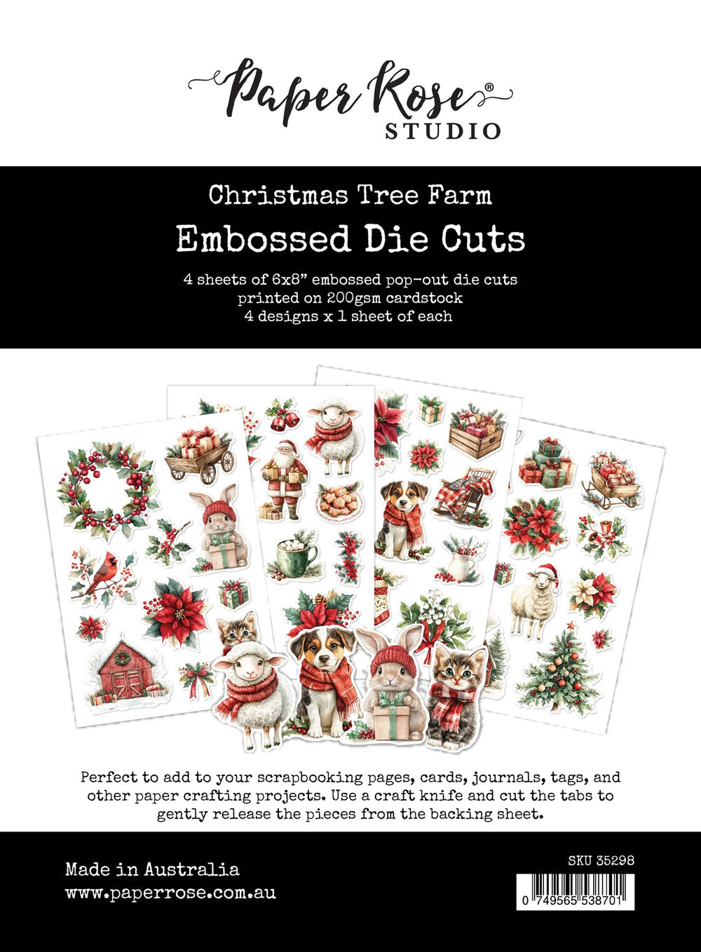 Paper Rose Embossed Die Cuts - Christmas Tree Farm