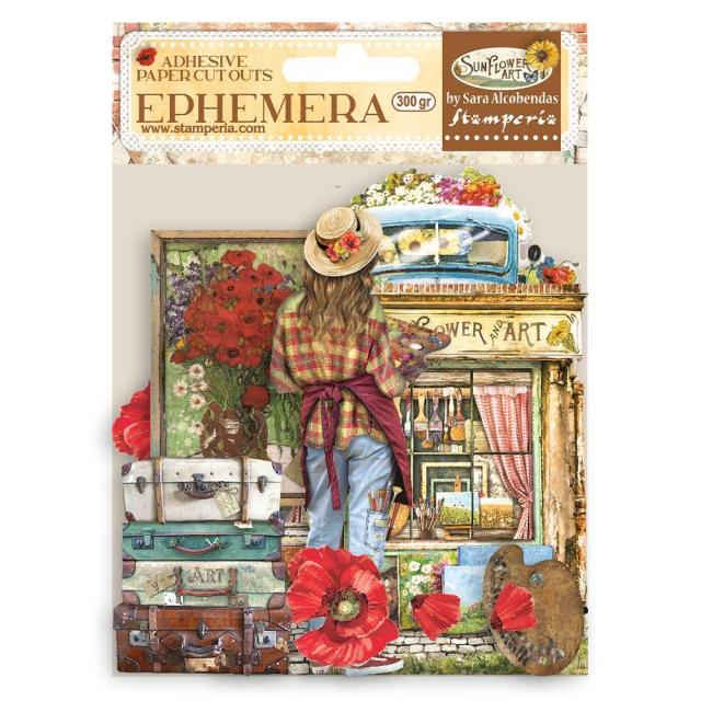 Stamperia Ephemera Adhesive Paper Cut Outs - Sunflower Art: Elements & Poppies