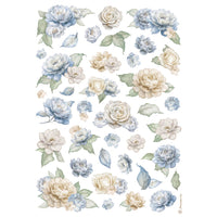 Stamperia A4 Rice Paper - Timeless - Roses and Blue Flowers Pattern