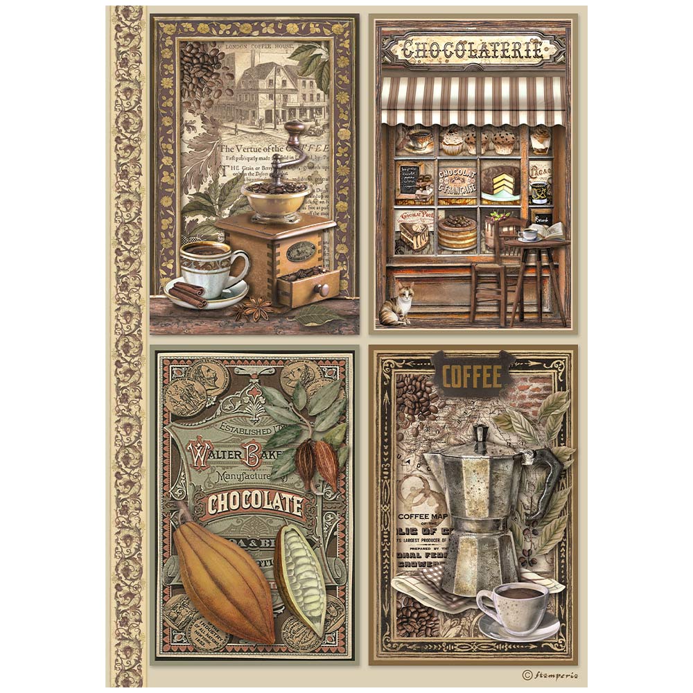 Stamperia Rice Paper - Coffee and Chocolate: 4 Cards