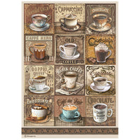 Stamperia Rice Paper - Coffee and Chocolate: Tags With Cups