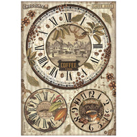 Stamperia Rice Paper - Coffee and Chocolate: Clocks