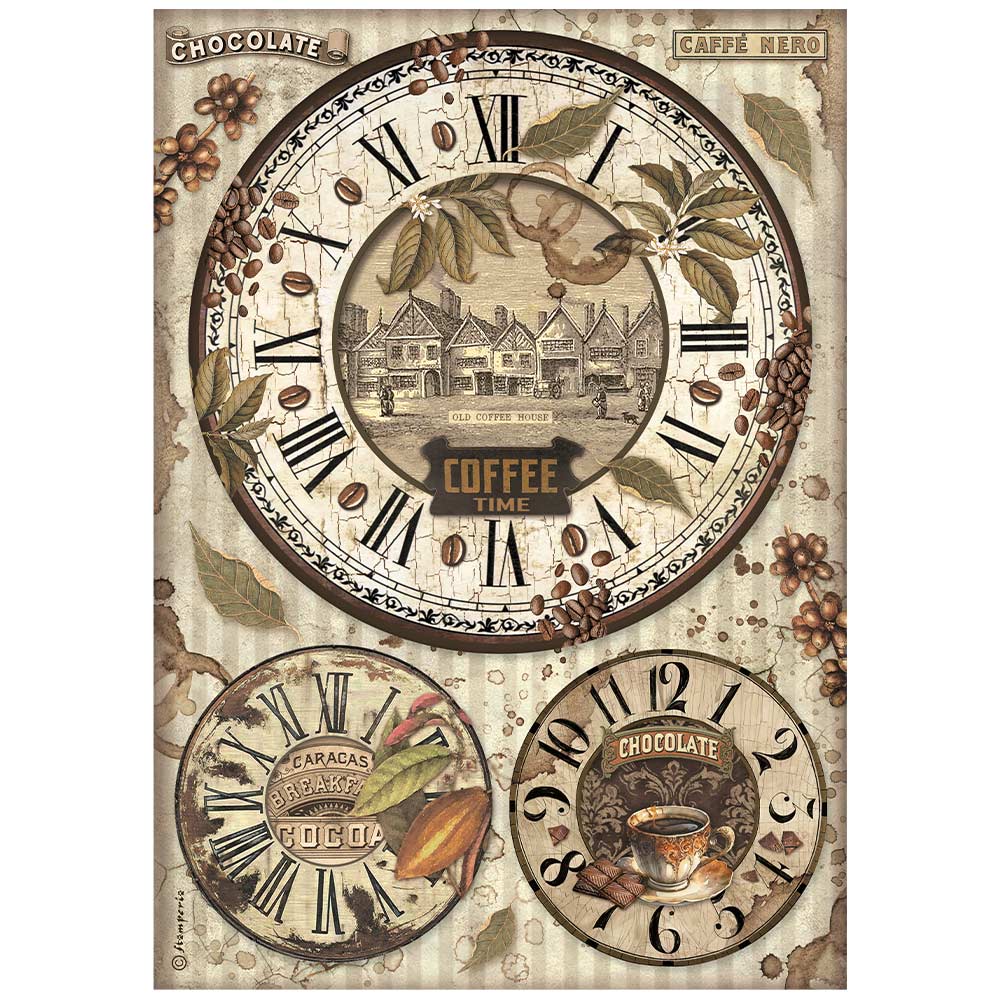 Stamperia Rice Paper - Coffee and Chocolate: Clocks