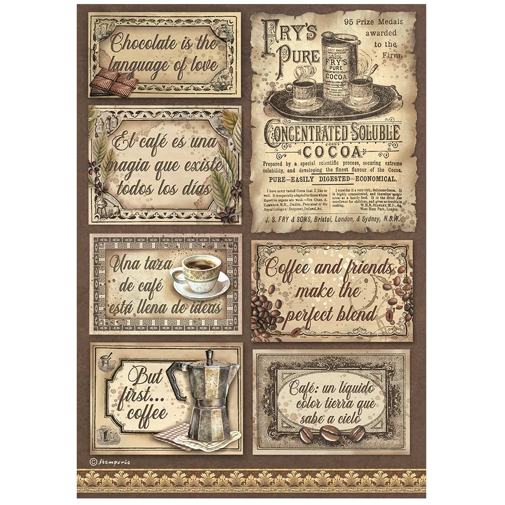 Stamperia Rice Paper - Coffee and Chocolate: Labels