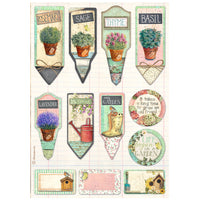 Stamperia A4 Rice Paper - Garden - Tags and Labels