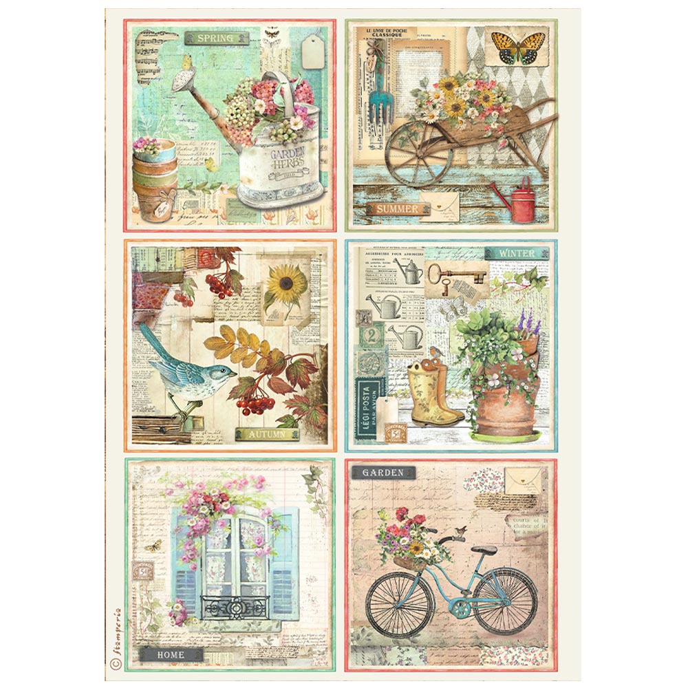 Stamperia A4 Rice Paper - Garden - 6 Cards