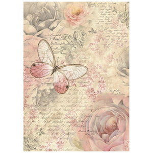 Stamperia A4 Rice Paper - Shabby Rose - Butterfly