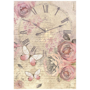 Stamperia A4 Rice Paper - Shabby Rose - Clock