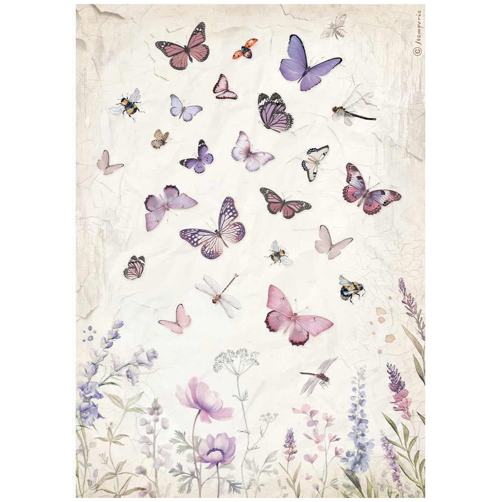 Stamperis A4 Rice Paper - Lavender - Butterfly