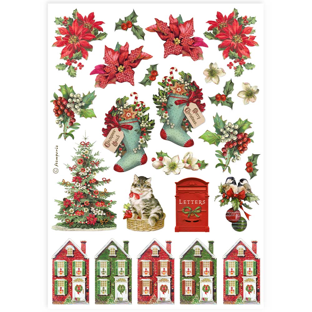 Stamperia A4 Rice Paper - Classic Christmas - Socks and Houses