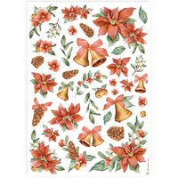 Stamperia A4 Rice Paper - Classic Christmas - Poinsettia and Bells