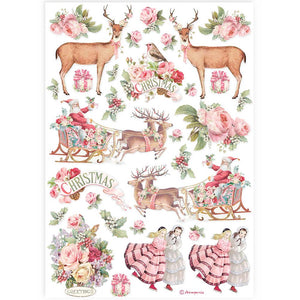 Stamperia A4 Rice Paper - Classic Christmas - Pink Christmas