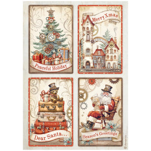 Stamperia A4 Rice Paper - Gear Up for Christmas - 4 Cards