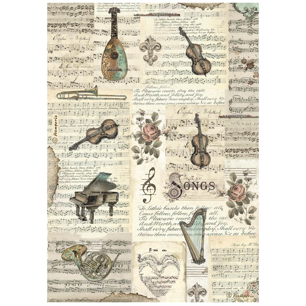 Stamperia A4 Rice Paper - Music - Instruments