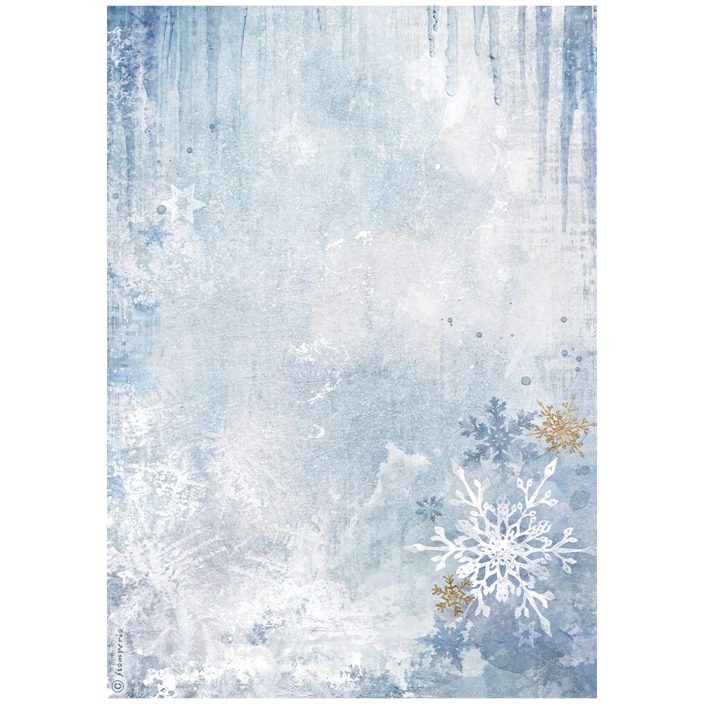 Stamperia A4 Rice Paper - Dewdrops - Blue Snowflakes