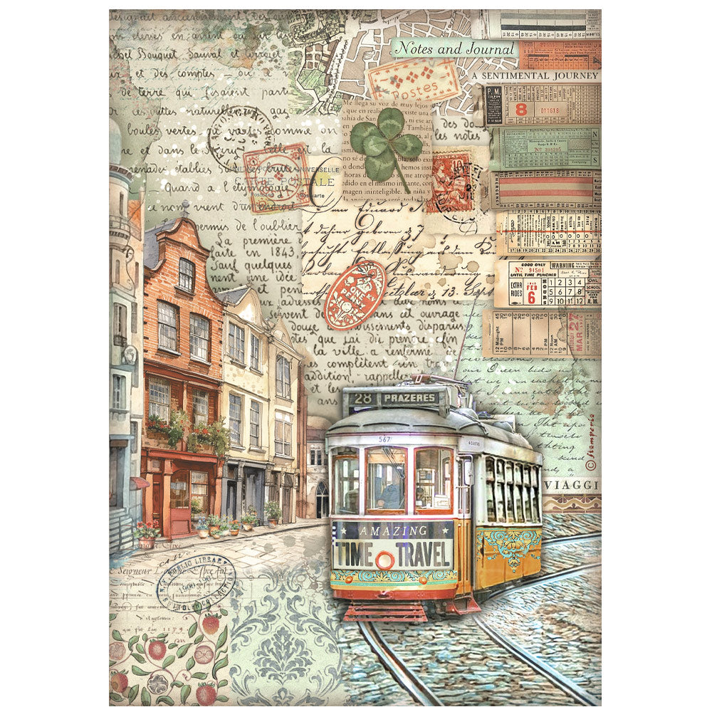 Stamperia A4 Rice Paper - Art of Travelling - Tram