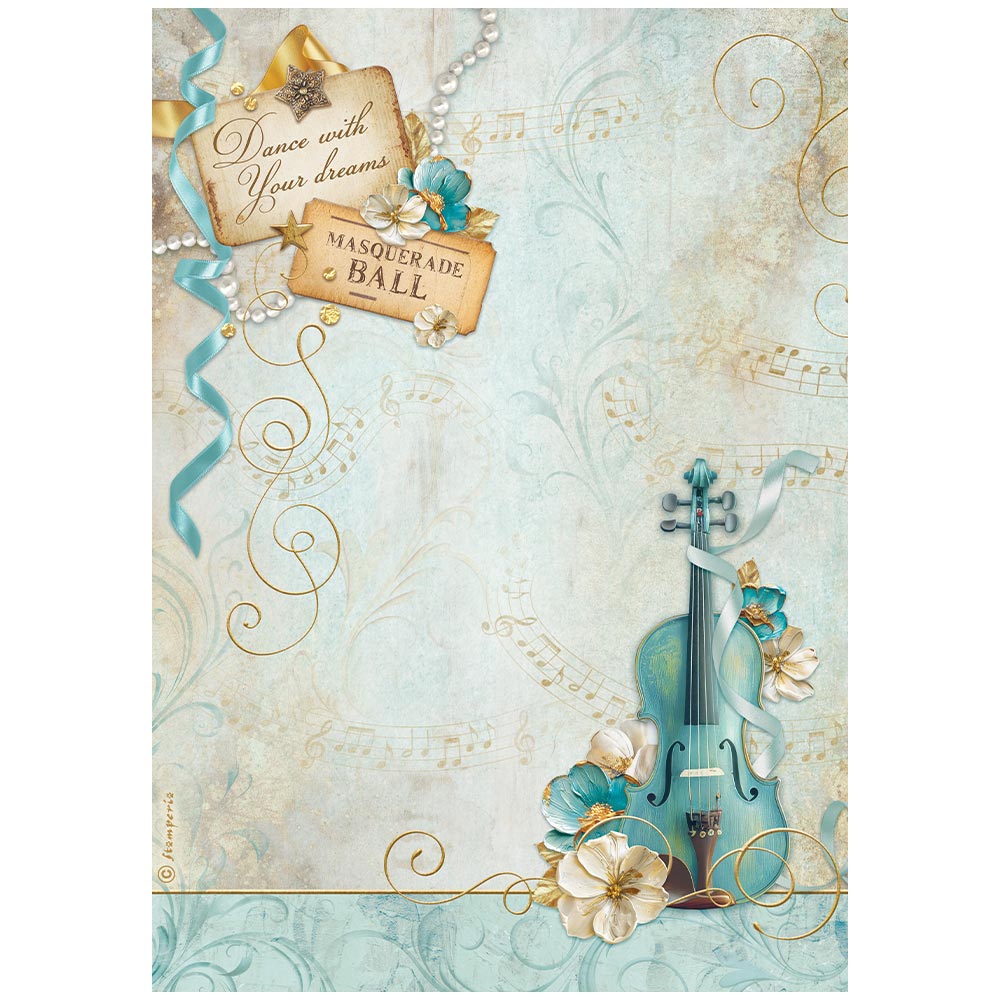 Papier De Soie Stamperia A4 - Motif Violon Et Passion - Décoration, Scrapbooking, Art Journal - Résistant à L'eau