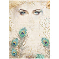 Stamperia A4 Rice Paper - Masquerade - Eyes & Feathers