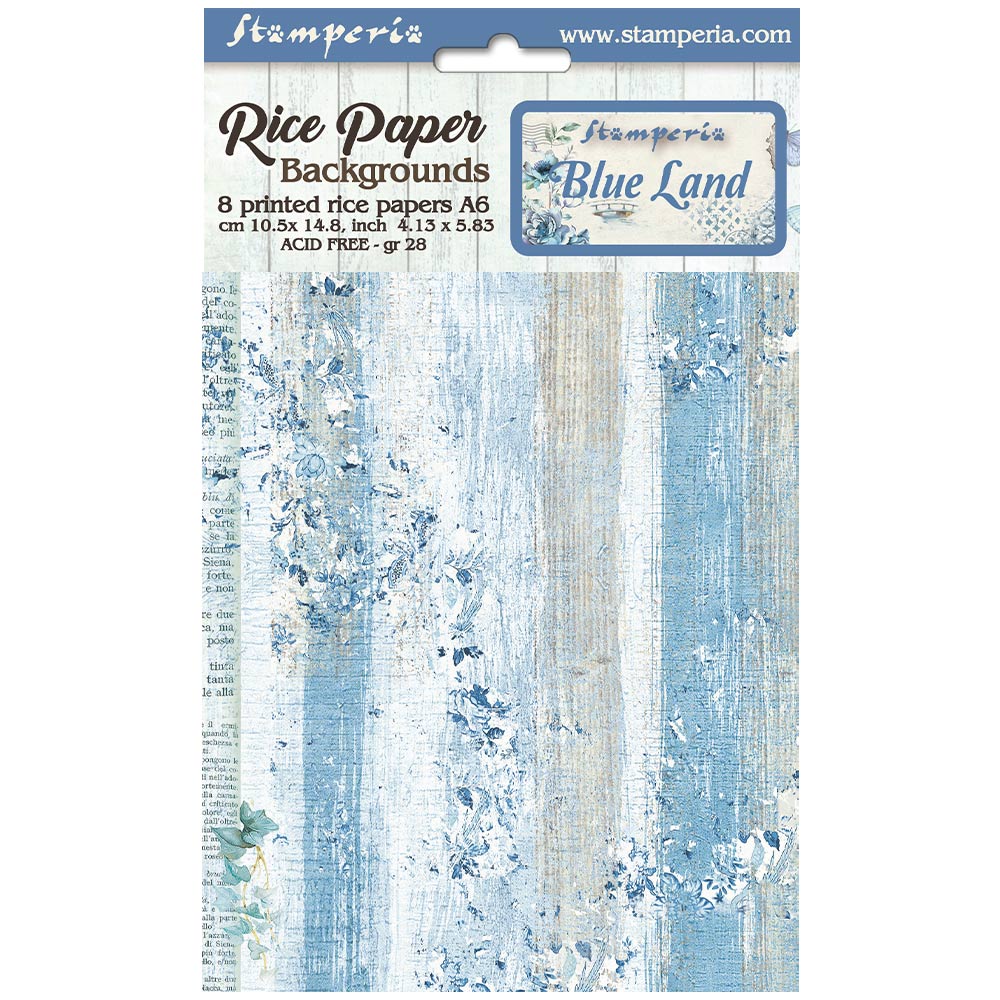 Stamperia Rice Paper A6 Backgrounds - Blue Land 8pk