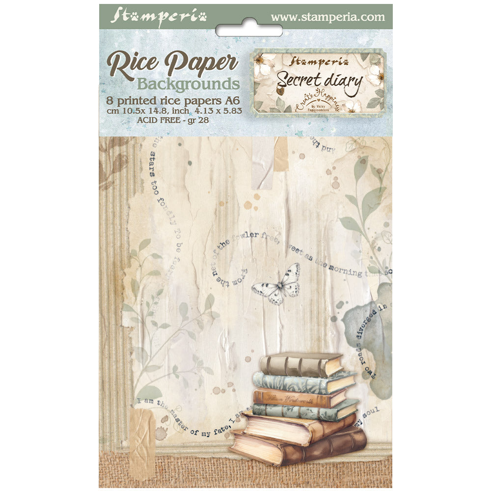Stamperia  Selection 8 Rice paper A6 backgrounds - Create Happiness Secret Diary