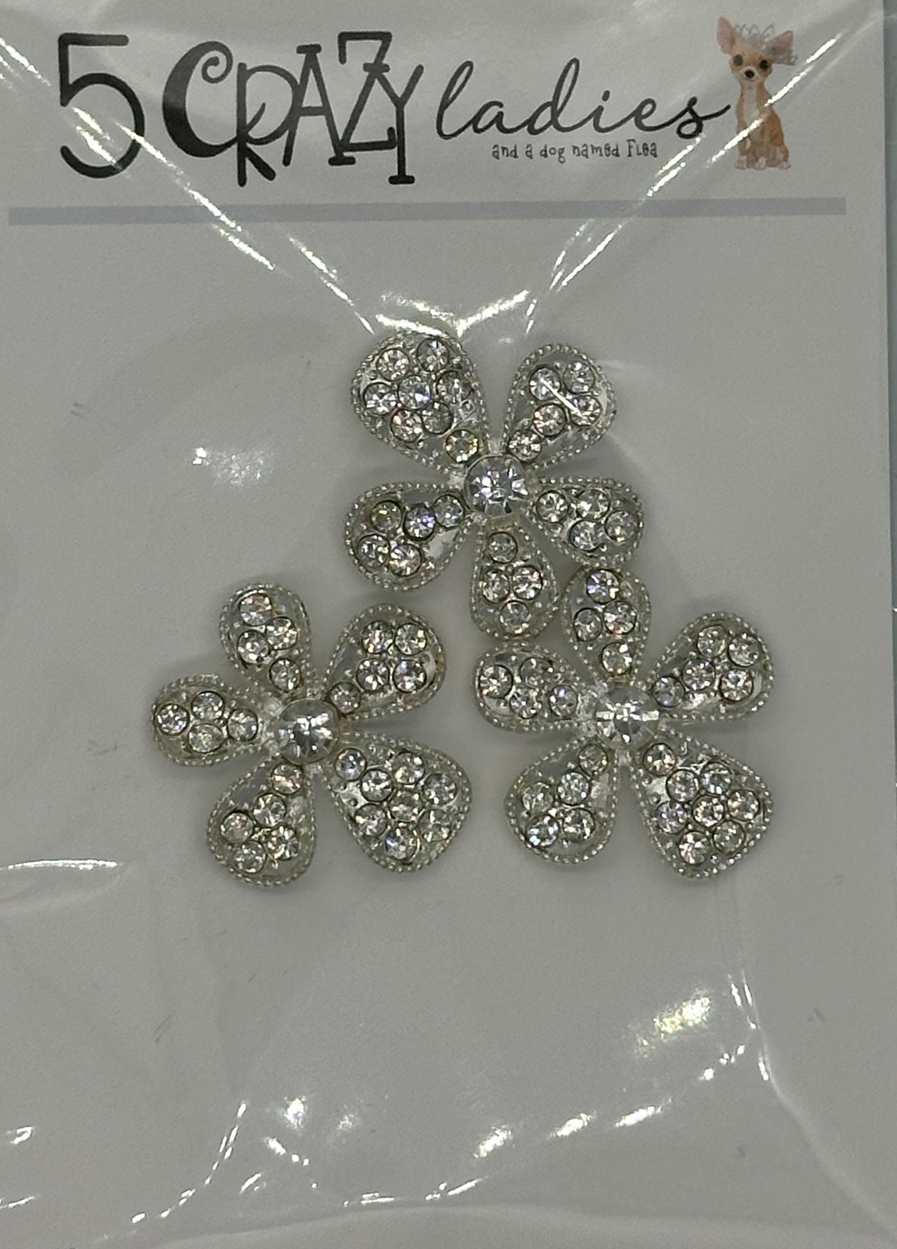 5 Crazy Ladies - Embellishment - Silver Diamante Flowers - 3 Pack