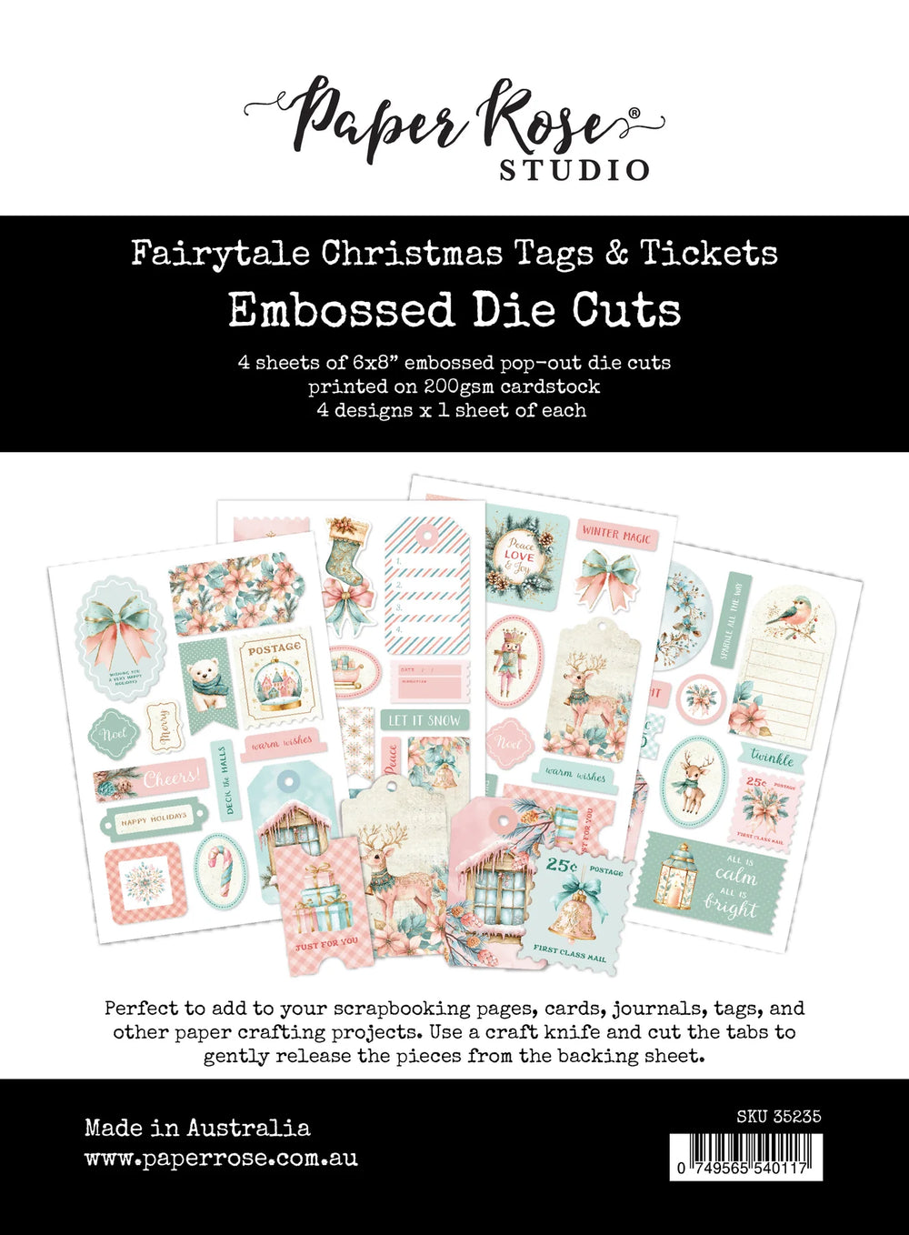 Paper Rose Embossed Die Cuts - Fairytale Christmas Tags & Tickets