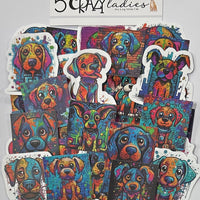 5 Crazy Ladies Journal Stickers - Splashed Paint Puppies