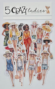 5 Crazy Ladies Journal Stickers - Summer Ladies