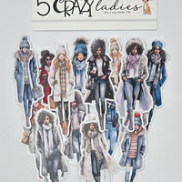 5 Crazy Ladies Journal Stickers - Winter Ladies