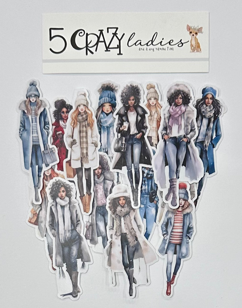 5 Crazy Ladies Journal Stickers - Winter Ladies