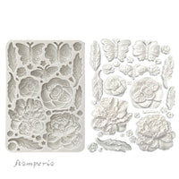 Stamperia Silicon Mould A5 - Old Lace - Butterfly and Flowers
