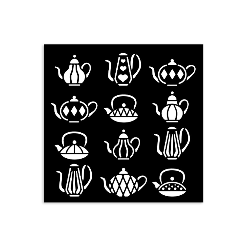 Stamperia stencil cm 12X12 - Alice in Christmas tea pots