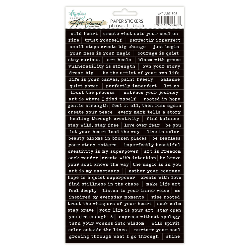 Mintay Paper Stickers Art Journal - Phrases 1 - Black