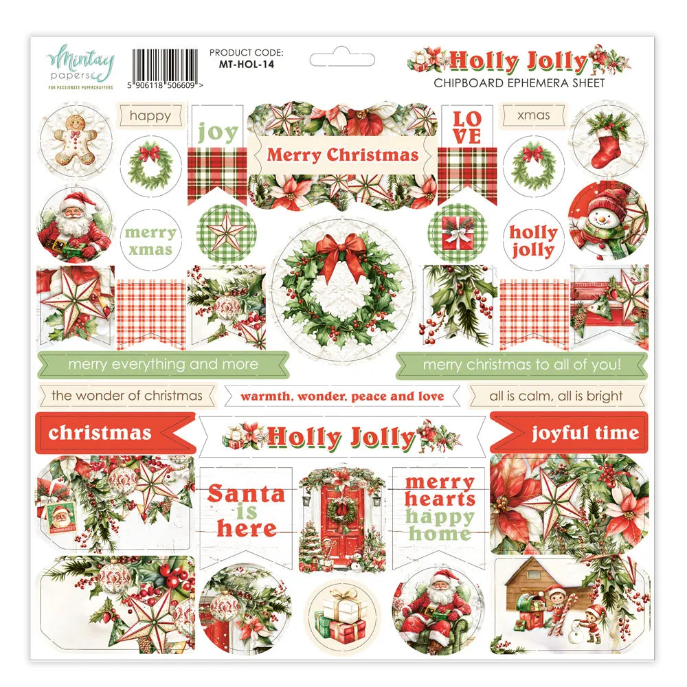 Mintay Chipboard Ephemera - Holly Jolly 14