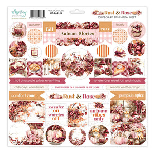 Mintay Chipboard Ephemera Sheet 12"x12" - Rust & Rose