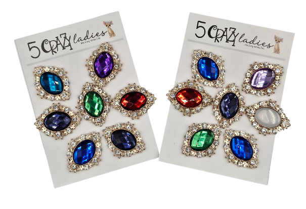 5 Crazy Ladies Bling - Oval Diamonte Coloured Centre - Random Colours