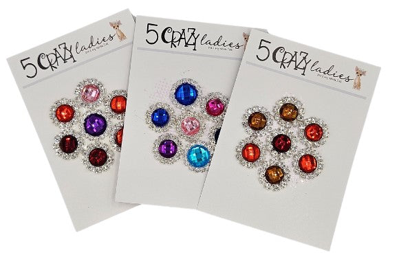 5 Crazy Ladies Bling - Circle Rhinestone Pack - Misc Mixed Colours/Sizes