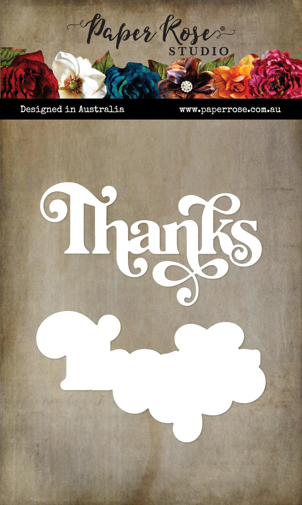 Paper Rose Metal Cutting Die - Fancy Script Layered Thanks