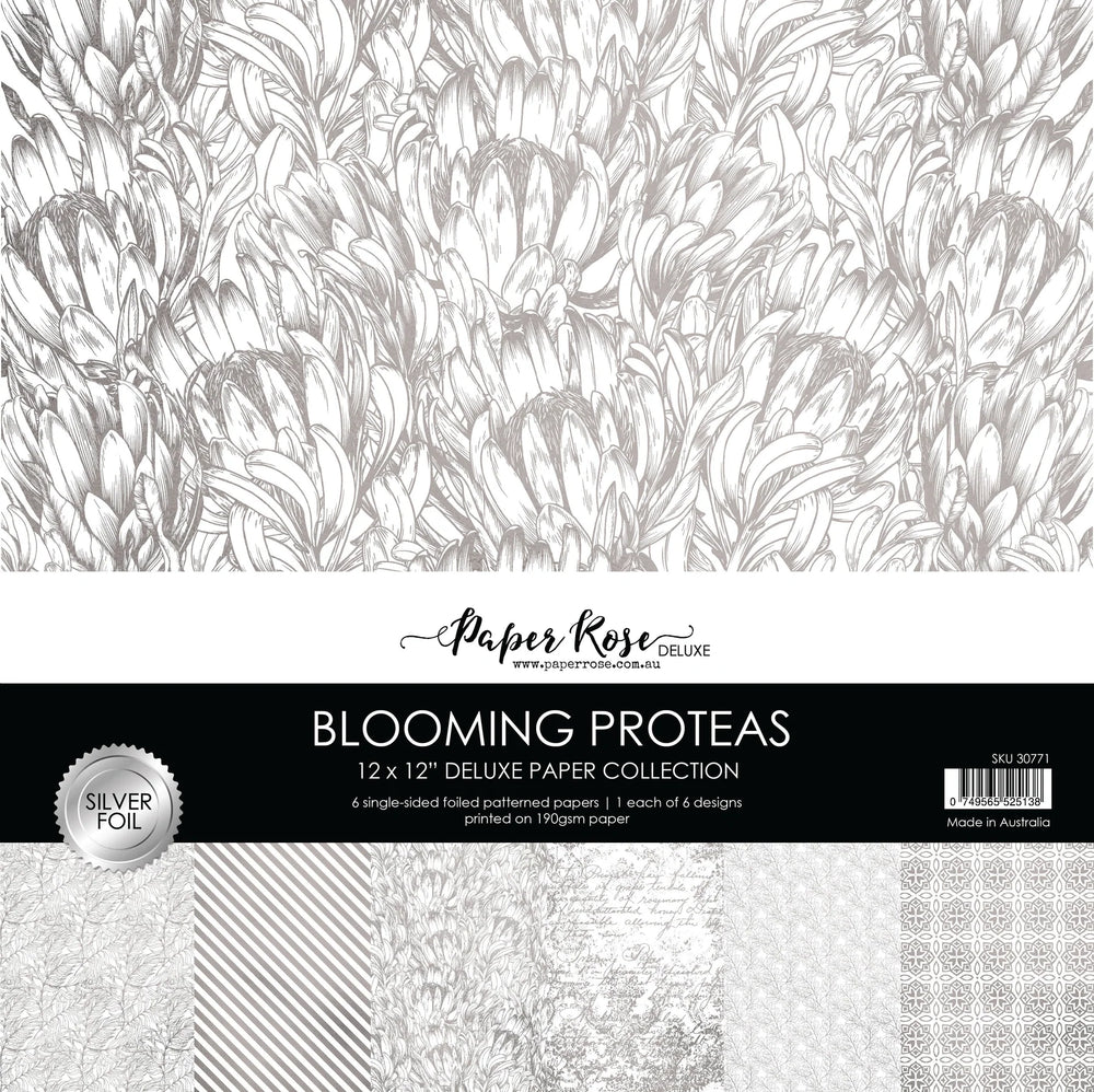 Paper Rose Paper Collection - Blooming Proteas - Silver Foil 12x12 6 Sheet Pack