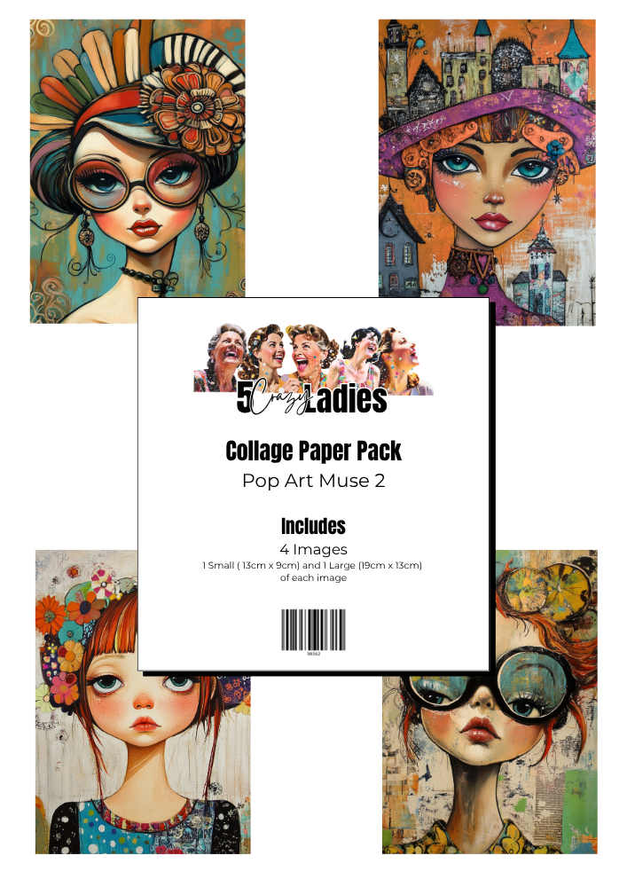 5 Crazy Ladies Collage Paper - Pop Art Muse 2