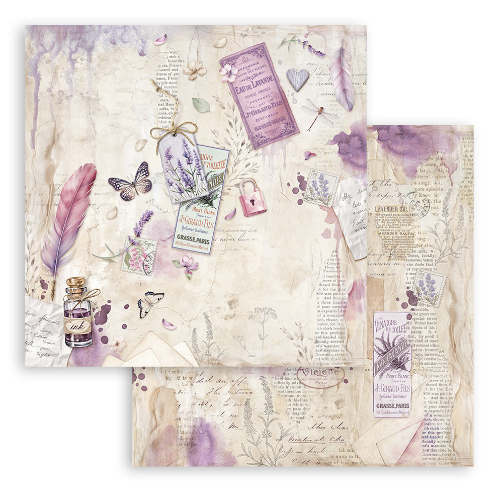 Stamperia Patterned Double Face Sheet - Lavender - Pen and Inkpot