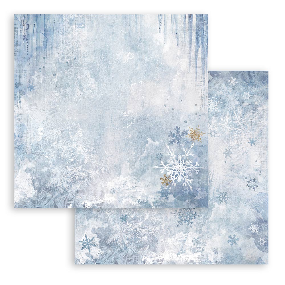 Stamperia Patterned Double Face Sheet - Dewdrops - Blue Snowflakes