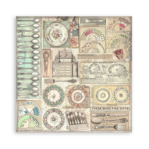 Stamperia Patterned Paper Pad 22 Sheets Cm 20,3X20,3 (8"X8") Single Face Brocante Antiques