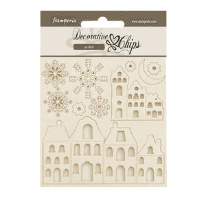 Stamperia Decorative Chips cm 14 x 14 - Gear Up for Christmas - Cozy Houses